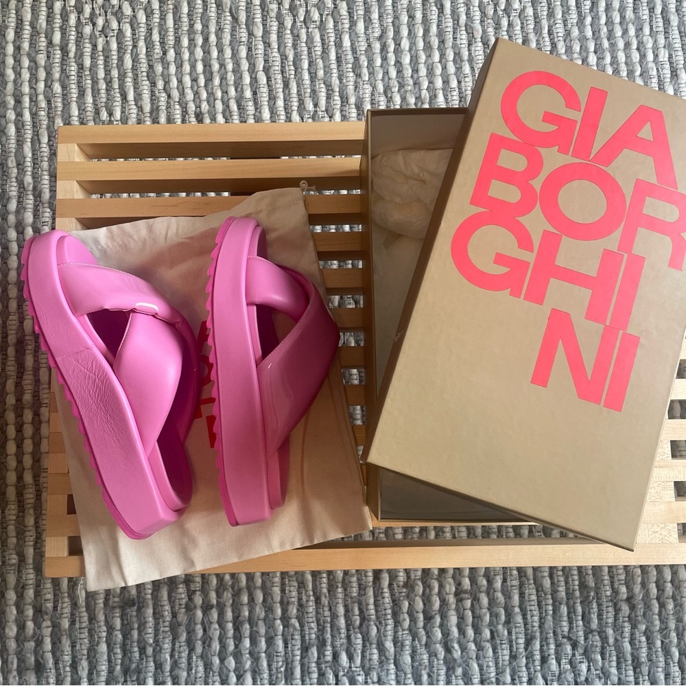 **STEAL** NWT EU40 Gia Borgini Pink Leather Slip On Sandals/Slides Made in Italy